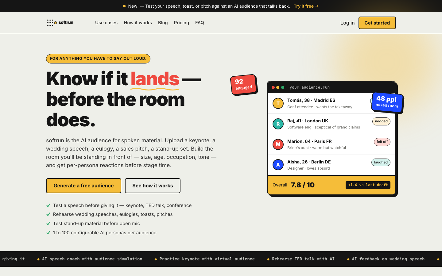 SoftRun, AI audience for spoken material